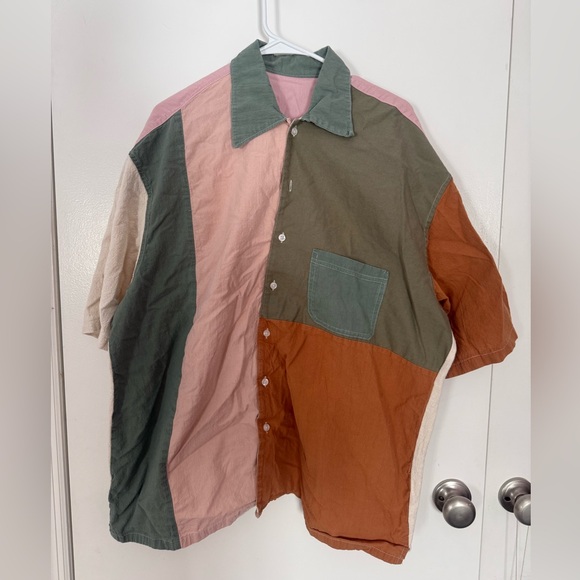Multicolor Patchwork Button Down Shirt - Picture 1 of 2